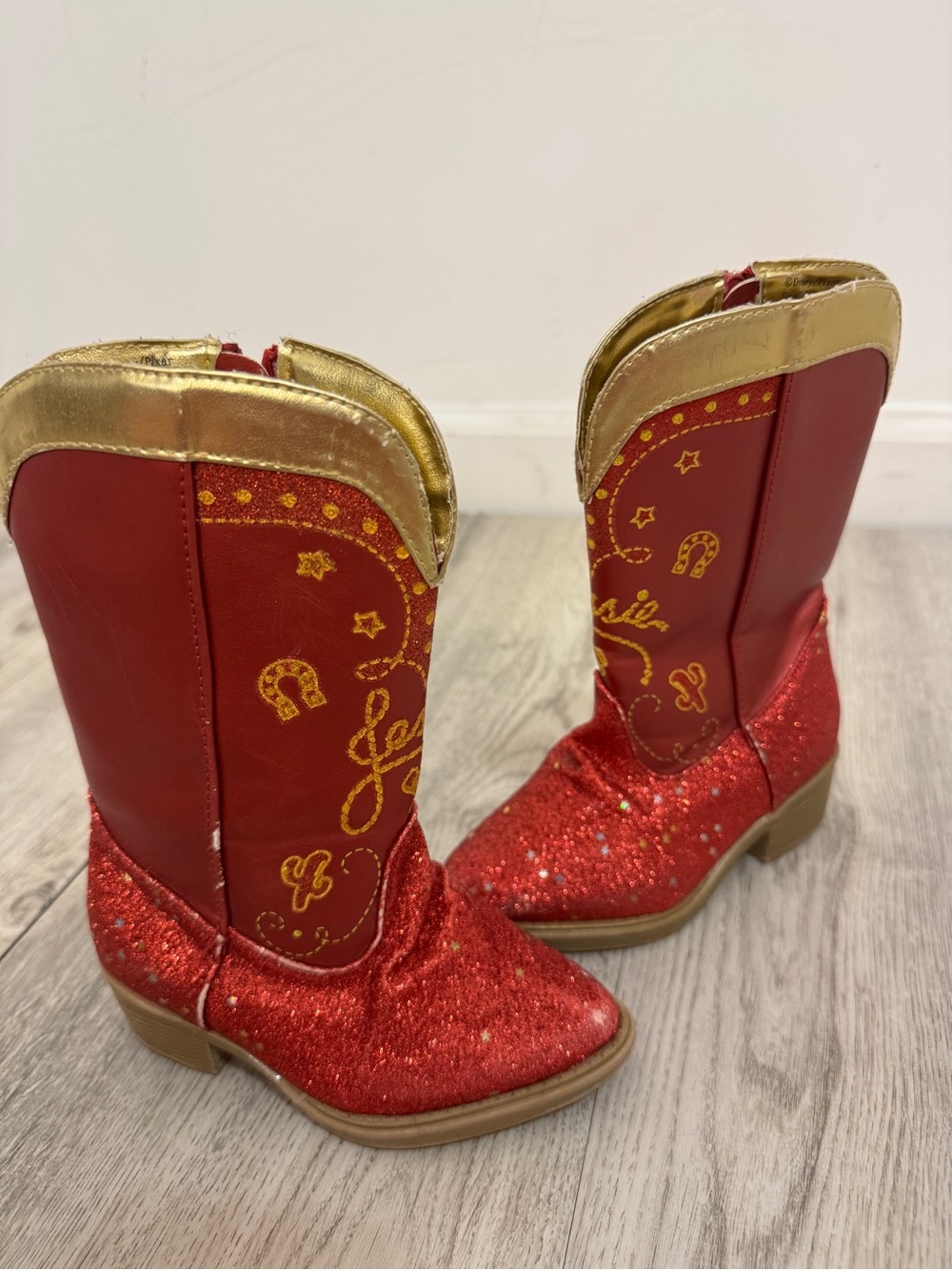 Disney Red Glitter Jessie Cowgirl Boots with Gold Trim for Kids